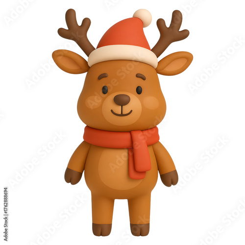 3d illustration of reindeer with santa hat isolated on a transparent background