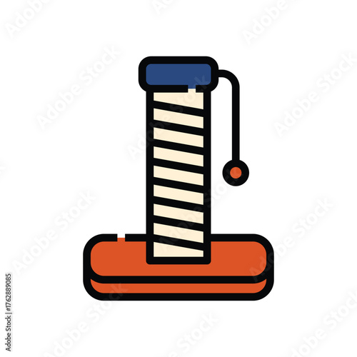 Cat scratching post featuring a sisalwrapped pillar a padded base and a hanging toy