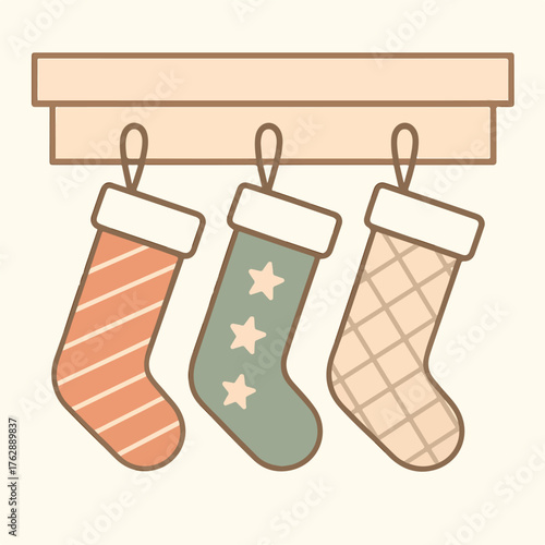 Christmas stockings hanging on a mantel decoration