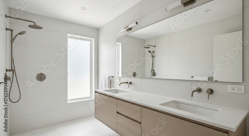 Wallpaper Mural Modern bathroom with double vanity and shower in bright setting Torontodigital.ca