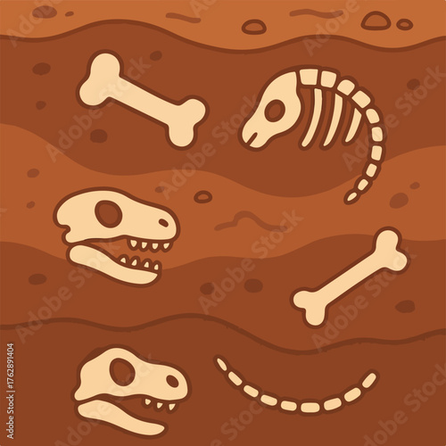 Dinosaur Fossil Skeleton Bones Illustration