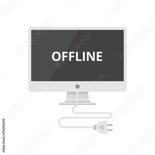 Simple offline computer monitor icon with power cable removed right to disconnect
