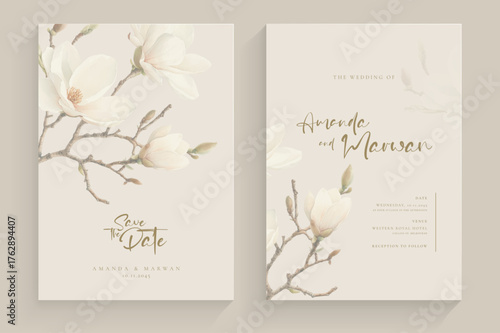 Aesthetic Wedding Invitation Template with White Flower Arrangement