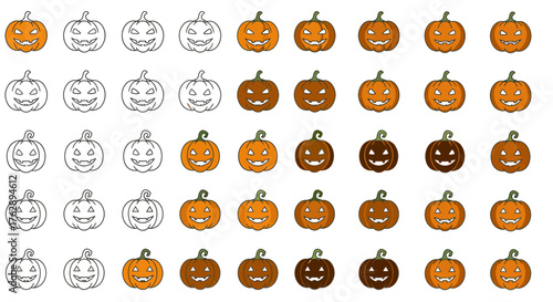 Halloween Pumpkin Icons Spooky Jack-o'-Lantern Faces for Design