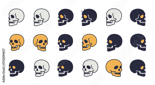 Collection of Skull Illustrations in Various Colors and Styles