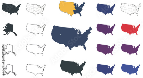Collection of United States Maps in Various Styles and Colors