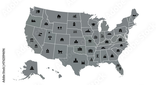 USA Map with State Icons A Visual Guide to Landmarks and Symbols Across the Nation