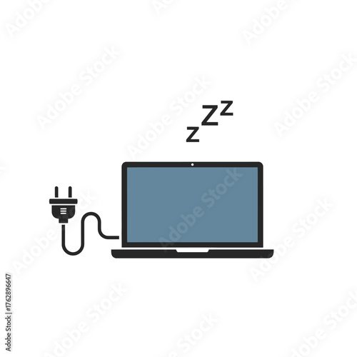 Flat design of open laptop with detached plug symbolizing right to disconnect