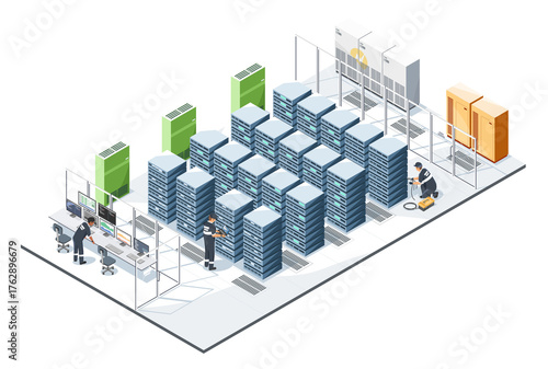 Photos Technicians monitoring and maintaining high performance server infrastructure in