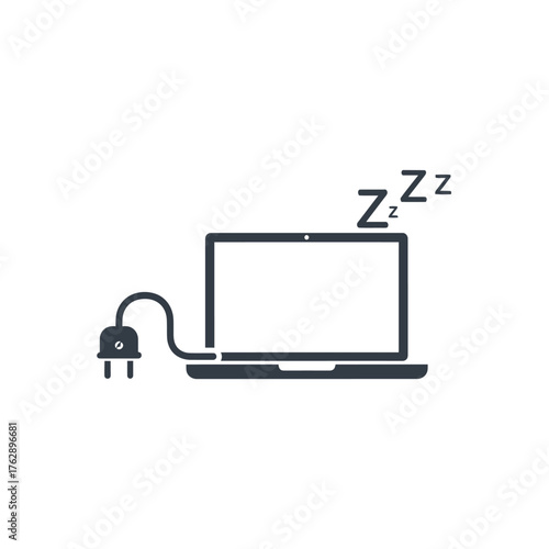 Minimalist laptop sleep mode icon unplugged cable right to disconnect concept