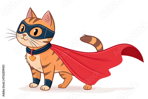 Superhero Cat in Mask and Cape isolated on transparent background