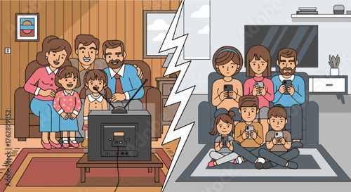 Family Moments Exploring the Divide Between Traditional TV and Digital Devices - A Social Commentary
