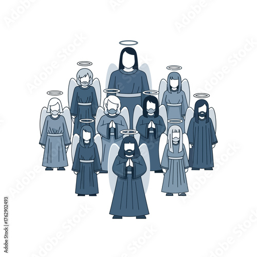 Angelic Choir - A Group of Angels in Robes with Halos.