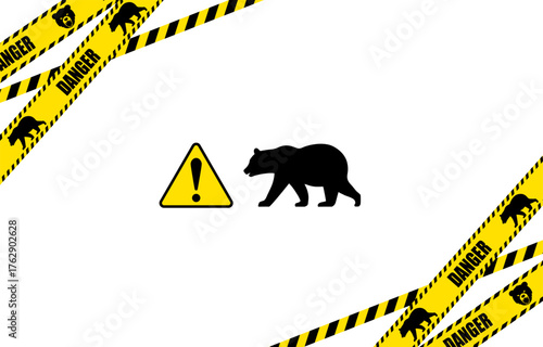 熊の危険を表すバリケードテープのフレームイラスト