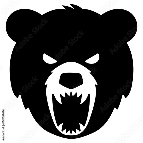 吠える熊の顔のシルエットイラスト