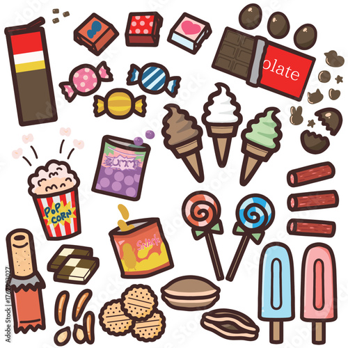 かわいい手描きのスイーツイラストセット