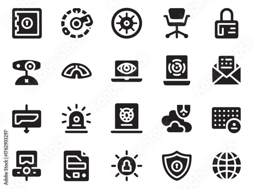 Modern glyph icon set for security and technology concepts clean and bold design