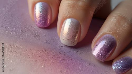Shimmering Gradient Nails on Textured Surface