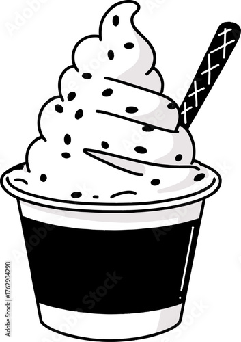 Delicious soft serve ice cream with a crispy wafer stick served isolated on transparent background. Vector illustration.