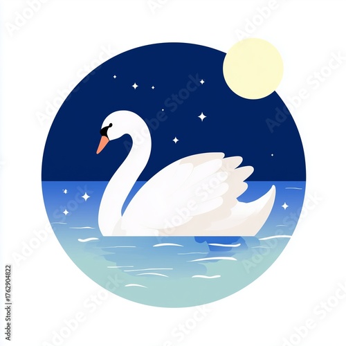 An elegant swan gracefully gliding across a misty lake at dawn, creating a serene and tranquil atmosphere with soft reflections on the water