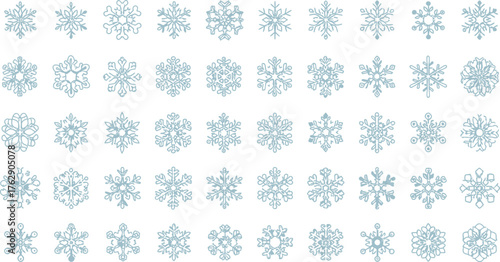 Variety of unique snowflake designs in blue for winter holiday crafts and festive decorations, creating a joyful and seasonal atmosphere during the holidays