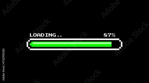 Smooth glowing pixel loading animation in full green bar style on classic game interface