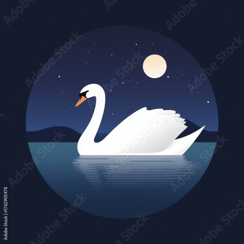 An elegant swan gracefully gliding across a misty lake at dawn, creating a serene and tranquil atmosphere with soft reflections on the water