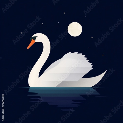 An elegant swan gracefully gliding across a misty lake at dawn, creating a serene and tranquil atmosphere with soft reflections on the water