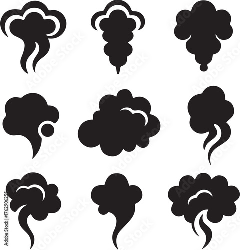 Smoke Steam Silhouette Vector, Smoke Steam Vector Bundle