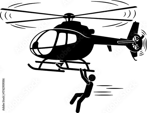 Person Hanging on Helicopter Landing Gear Icon - Stowaway or Extreme Transport