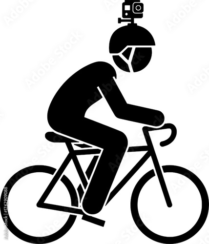 Cyclist with Action Camera on Helmet Icon - POV Recording