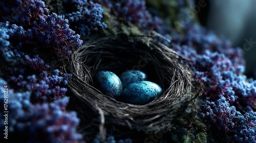 Blue Eggs Nestled Among Vibrant Purple Flora