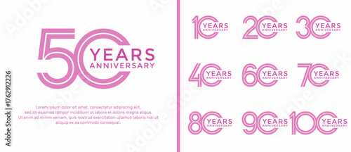 anniversary vector logo set, pink color can be use for celebration