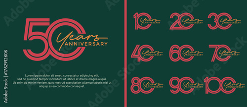 anniversary vector logo set, pink and orange color with handwriting can be use for celebration