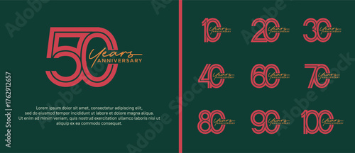 anniversary vector logo set, pink and orange color with handwriting can be use for celebration