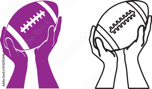 Illustration of hands holding an american football in two color variations
