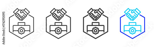 Service Partnership icon pack in creative outline vector style for technology life cycle design business strategy digital process and modern development