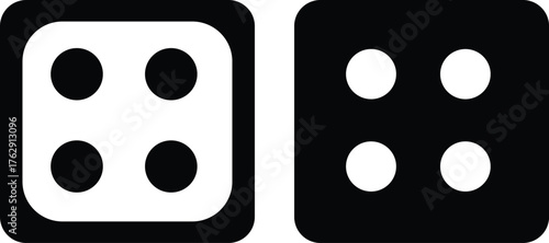 Two dice showing the number four black and white illustration