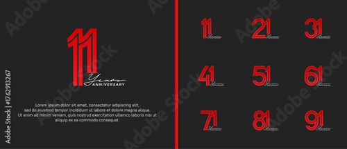 anniversary vector logo set, red color with handwriting can be use for celebration