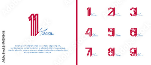 anniversary vector logo set, red color and black handwriting can be use for celebration