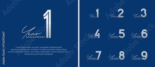 anniversary vector logo set, silver color with handwriting can be use for celebration