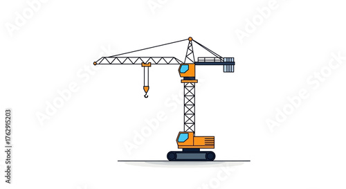 A simplified cartoonstyle illustration of a construction crane