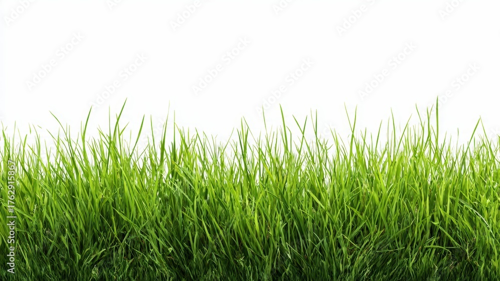 Fototapeta premium Vibrant green grass blades growing densely against a clean white background