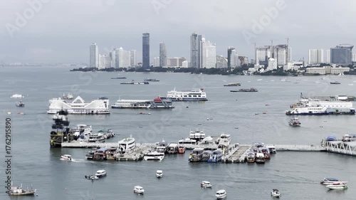 Pattaya City Pier, Thailand, Pattaya Sea, Bali Hai Pier 4K.