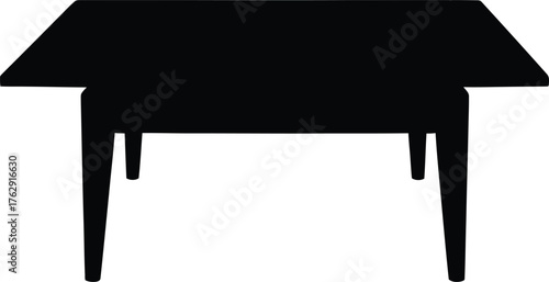 Black silhouette of a four legged table with a flat top on a white background vector