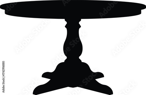Black silhouette of a round pedestal table with ornate base furniture