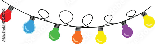 Colorful string lights decoration for party on on white background
