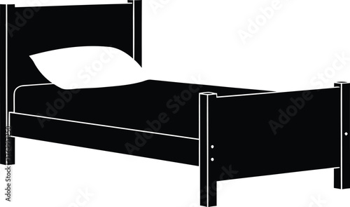 Black silhouette of a single bed with white pillow and mattress vector