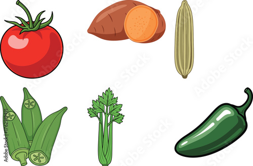 Red tomato sweet potato fennel okra celery jalapeño vegetables orange