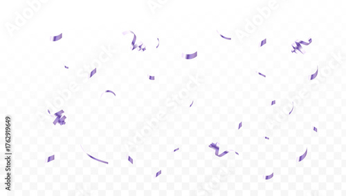 Purple confetti falling and scattering against a transparent background, creating a festive and celebratory atmosphere